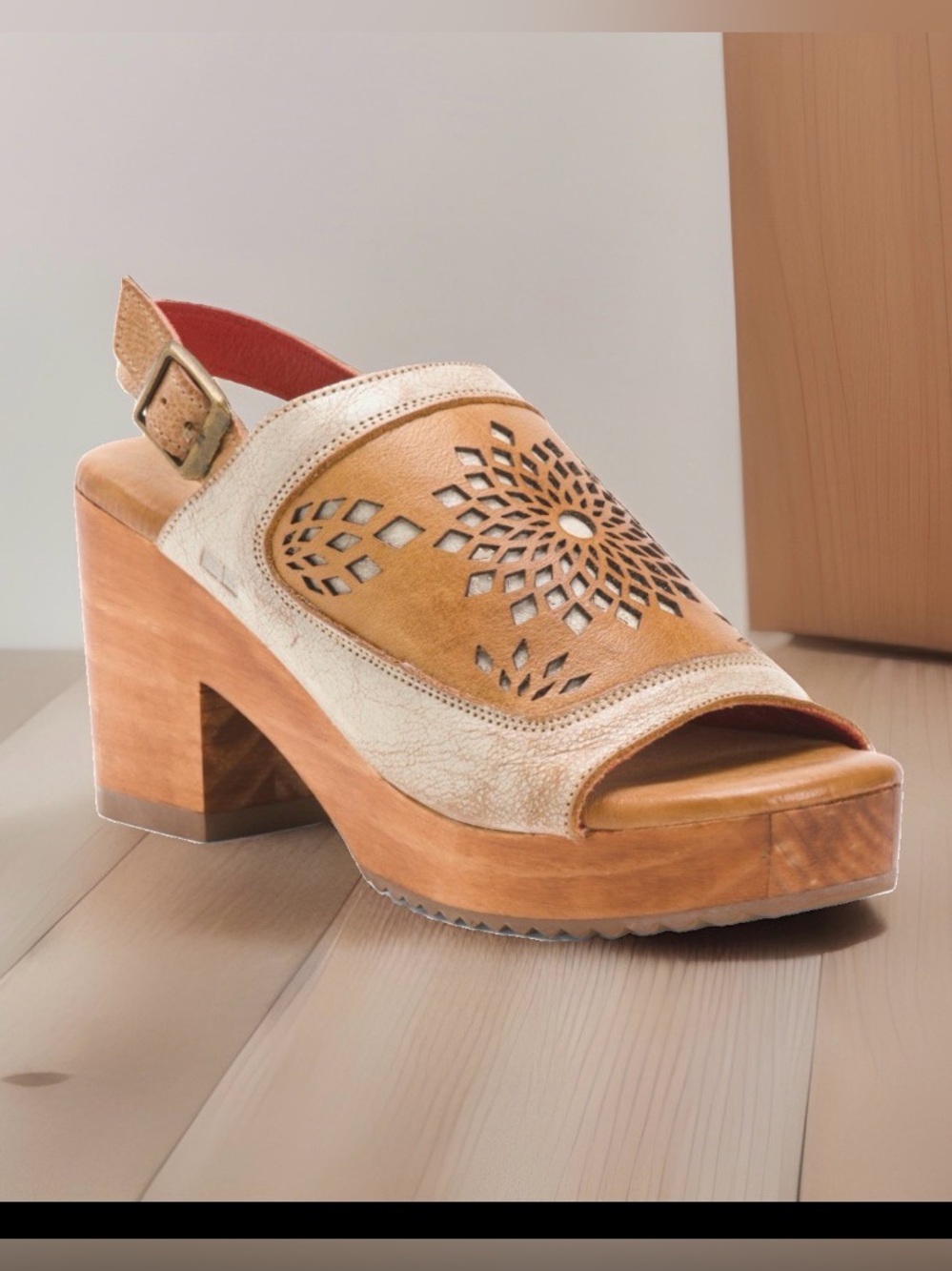 Bed Stu Jinkie Laser cut Floral Wooden Platform slingback Sandal NIB~7.5